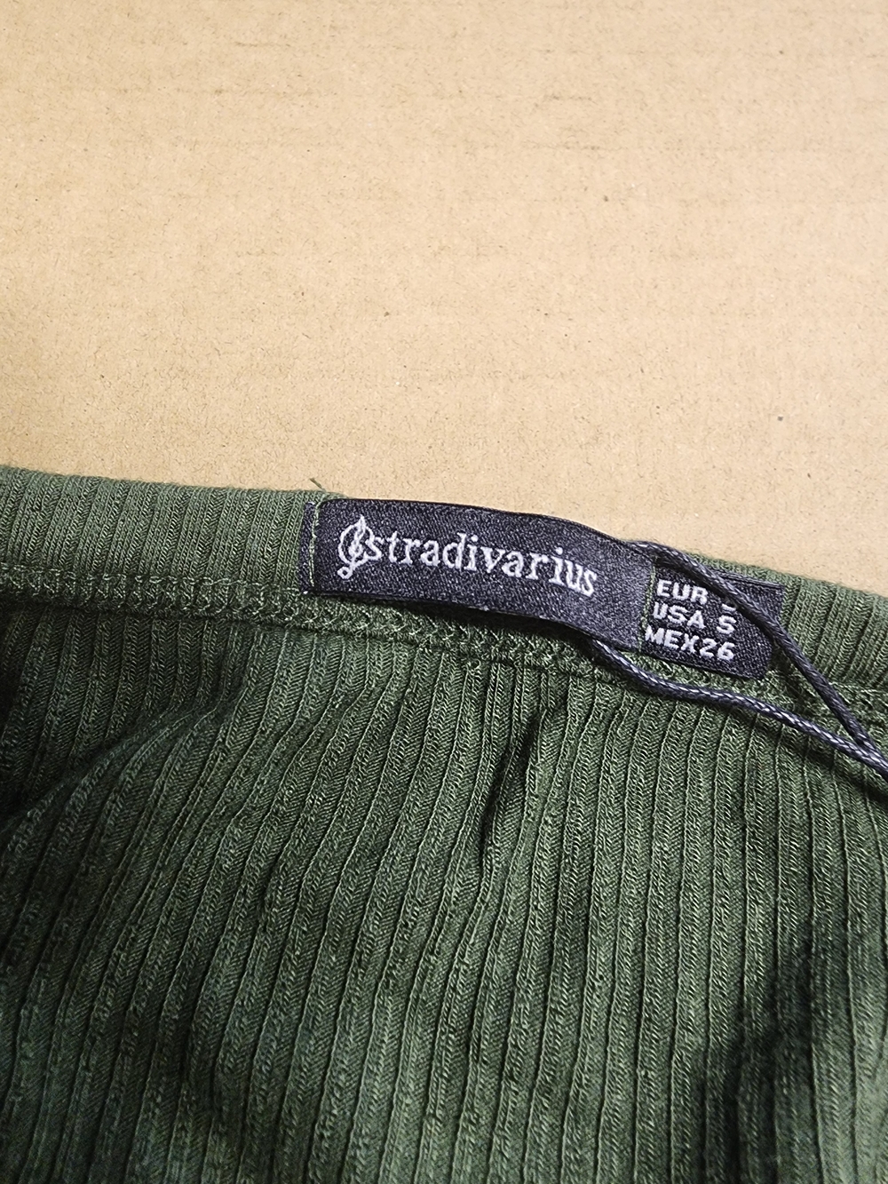 stradivarius Olive Green Ribbed High Neck Tank - Picture 3 of 3